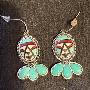 Silver and Turquoise Geometric Earrings